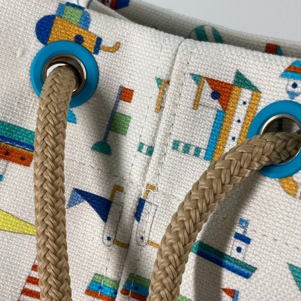 HERMES Marine Print Petit Chartier Drawstring Bag, Cotton Shoulder Kids, White - Picture 10 of 10